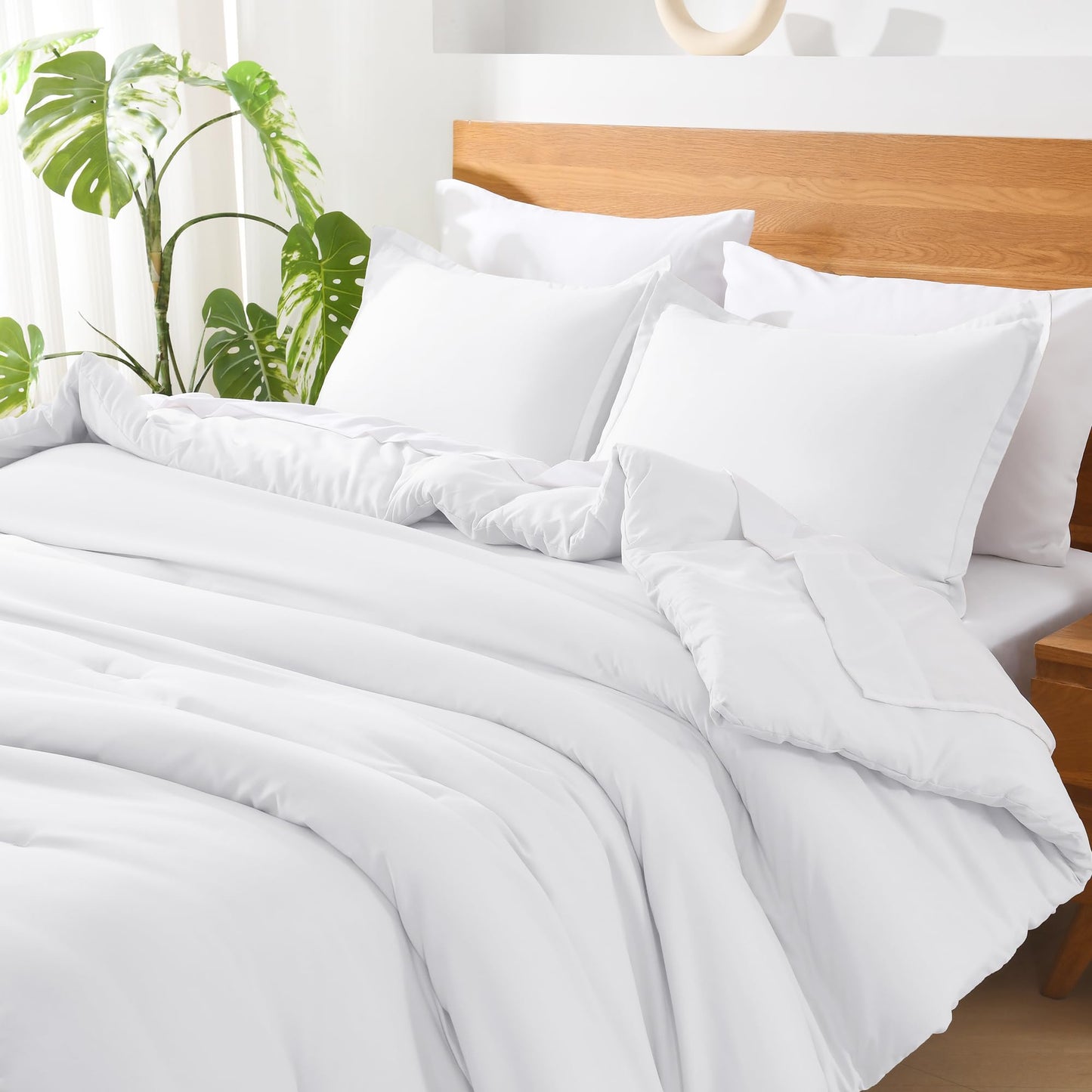 Andency White Comforter Queen - 7 Pieces Bed in a Bag Queen Bedding Comforter Sets, Summer Solid Soft Lightweight Comforter with Fitted Sheets, Flat Sheets, Pillowcases & Shams