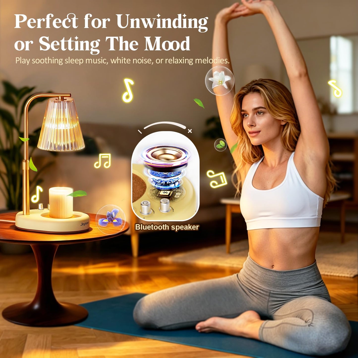Joymate Gifts for Women, Candle Warmer Lamp with Bluetooth Speaker, Timer and Dimmer Candle Warmer Lamp with Height-Adjustable Pole Fits Different Wax Jars Perfect for Sleep, Relaxation & Home Decor