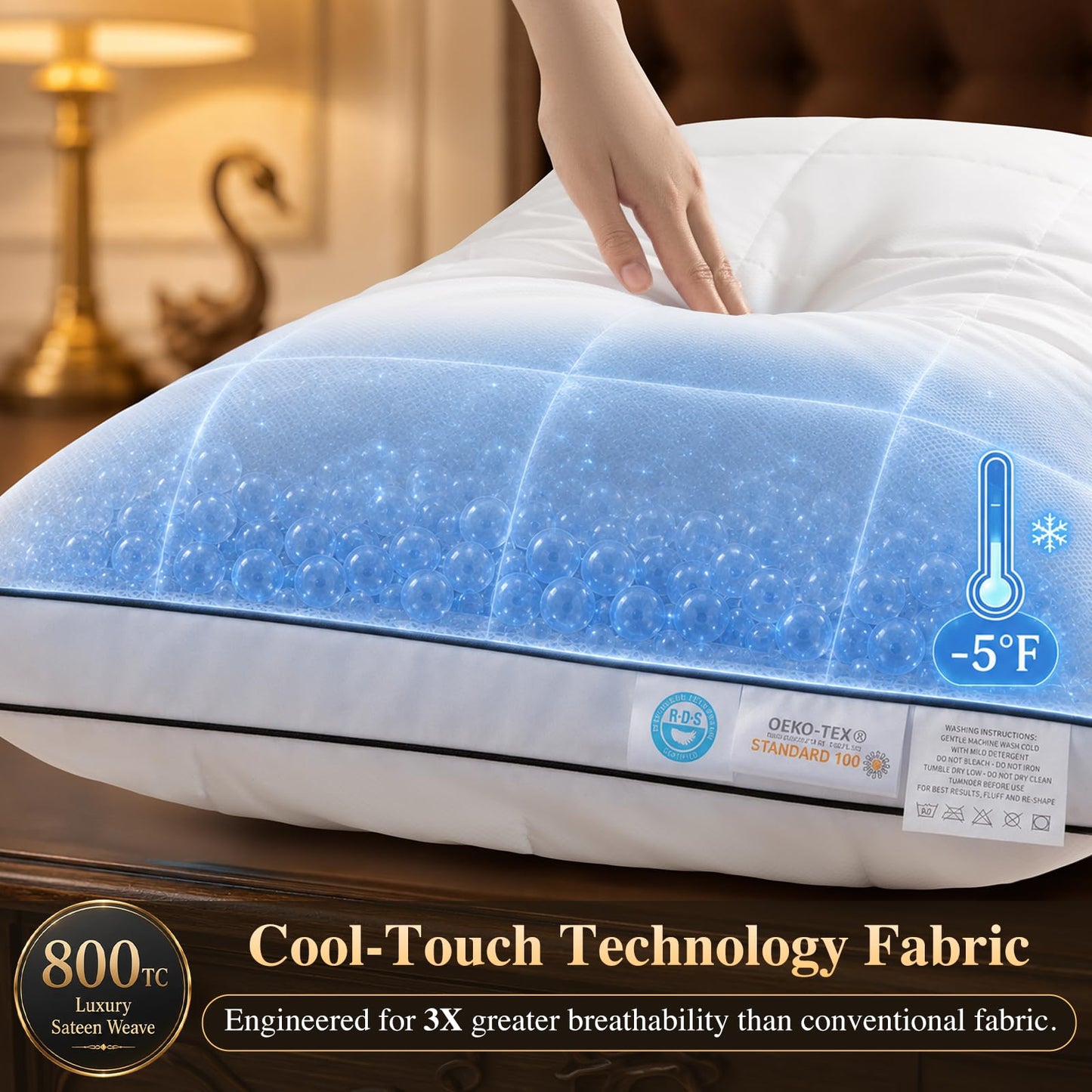 LIANLAM 3-Layer Adjustable Goose Down Pillow Standard Size, Modular Custom Height Pillow with Cooling Fabric, 80% Down 20% Feather, RDS & Oeko-TEX Certified for All Sleepers(1 Pack, 20"x26")