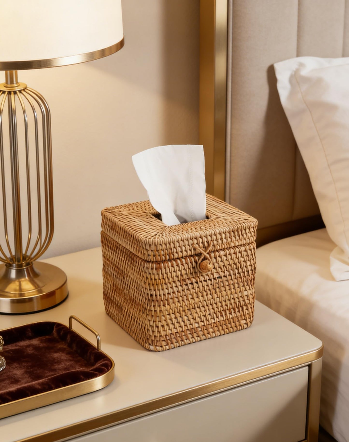 Vokumart Rattan Tissue Box Cover – Natural Woven Handmade, 5.9" x 5.9" x 5.9", Boho Decor for Living Room, Bedroom, Bathroom – Eco-Friendly & Rustic Home Accent
