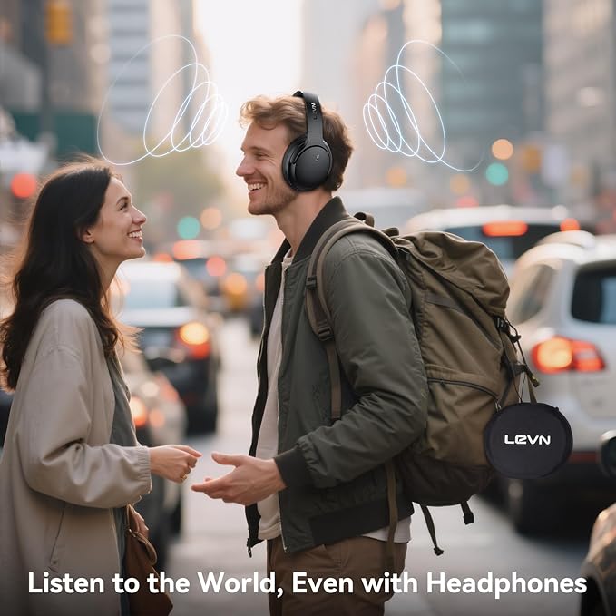 LEVN Hybrid Active Noise Cancelling Headphones, Wireless Headphones Bluetooth 5.4 with Transparent Mode, Hi-Res Audio, Deep Bass, 70H Playtime Over Ear Bluetooth Headset for Work/Travel/Home/Office