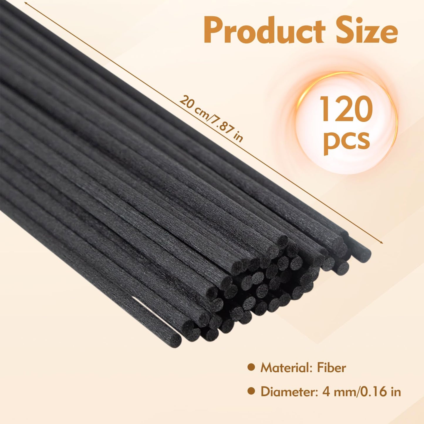 TLIFOS 120 Pcs Reed Diffuser Sticks, 7.87 Inch Black Fibre Diffuser Sticks, Thick Reeds for Diffuser, Essential Oil Diffuser Sticks Refill for Aroma Fragrance Home Office Spa