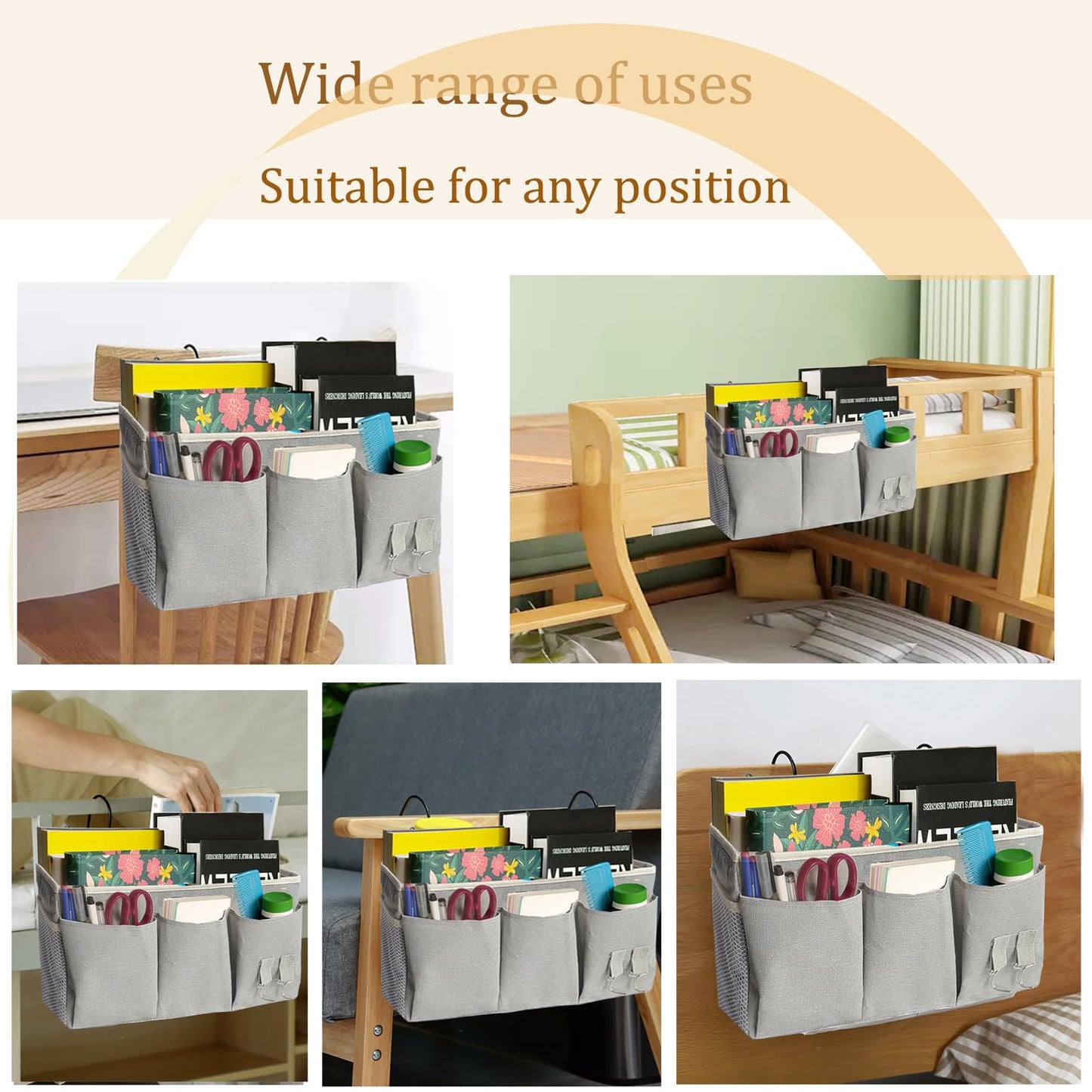 SMALIGOLA Bedside Caddy, Bedside Hanging Storage Organizer forBunk and Hospital Beds,College Dorm Bed，Can be Placed Glasses Books Mobile Phones (Black1)
