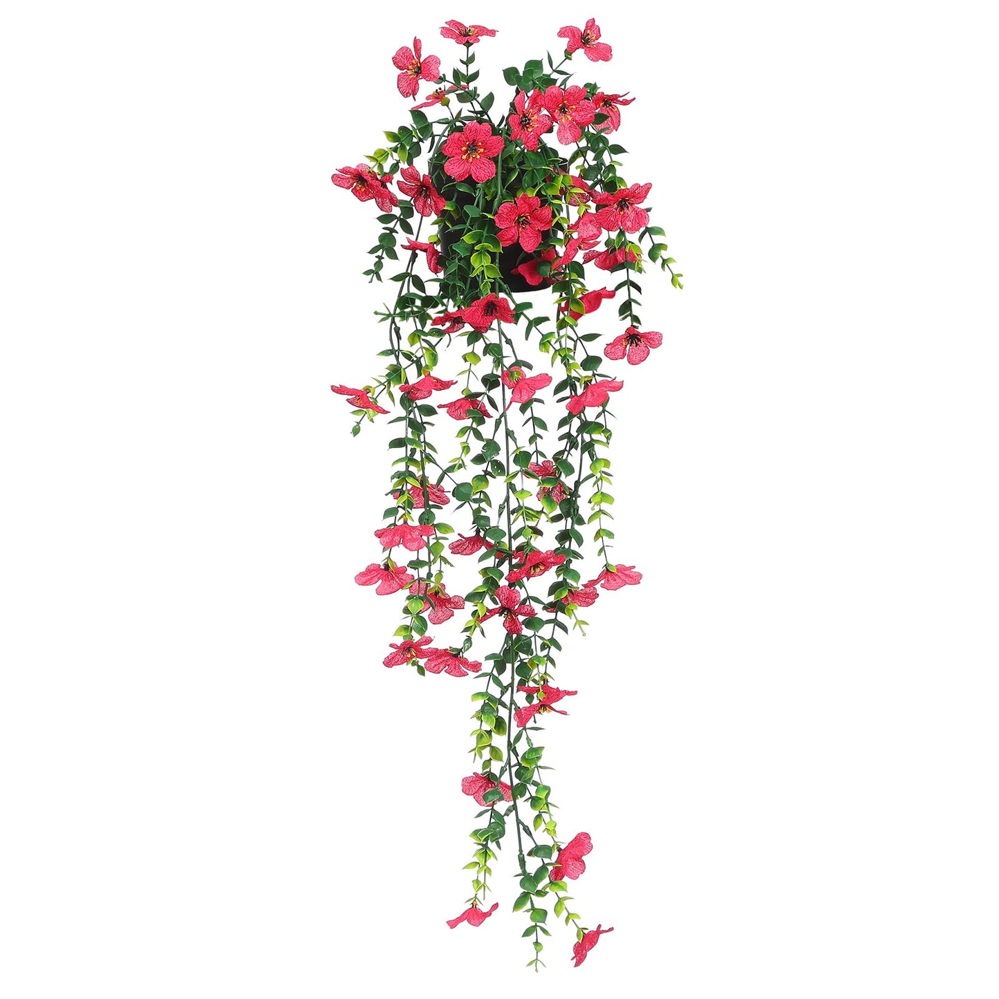 FAVOWREATH Fake Plants Hanging Artificial Potted Faux Eucalyptus Plants and Flowers for Modern Boho Farmhouse Bathroom Office Desk Wall Book Shelf Living Room Aesthetic Decor Indoor (Rose Red)