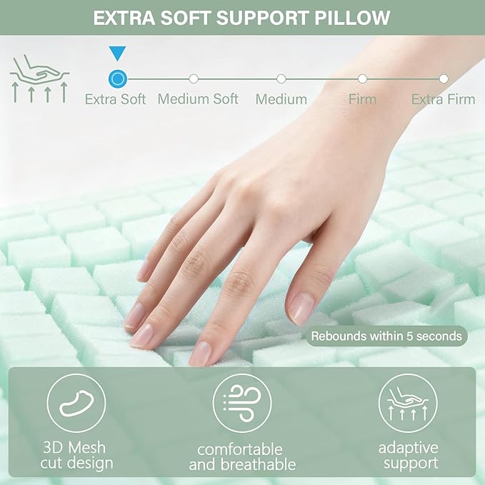 Cooling Memory Foam Pillow, Bed Pillows, Neck Pillow for Sleeping, Memory Foam Pillows for Sleeping Side, Back & Stomach Sleepers, Breathable & Removable Cover, Extra Soft