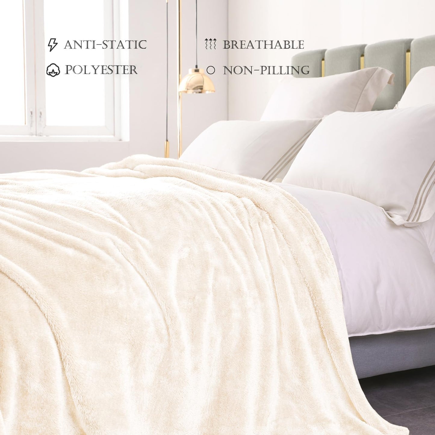 Exclusivo Mezcla Plush Fuzzy Fleece Bed Blanket Queen Size, Super Soft, Fluffy and Warm Blankets for Couch, Bed, All Season (Ivory, 90x90 inches)