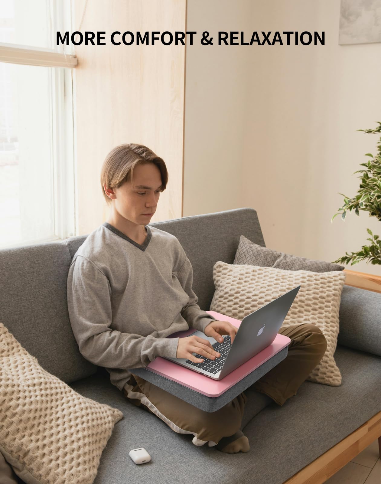 ZEAPTAC Lap Desk with Pillow Cushion, Portable Bed Desk, Fits up to 15.6 inch Laptop, Lap Stand for Bed & Couch & Carpet, Book/Tablet/Drawing Board Stand - Pink
