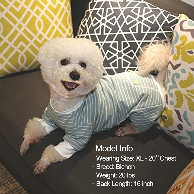 KYEESE Dog Pajamas Striped Clothes Pet PJS Lightweight Doggie Jammies 4 Legs Outfit Soft Dog Pajamas Cozy Pet Clothes Onesie Comfortable PJS for Medium Dogs Doggie Onesie,Green Striped, XX-Large