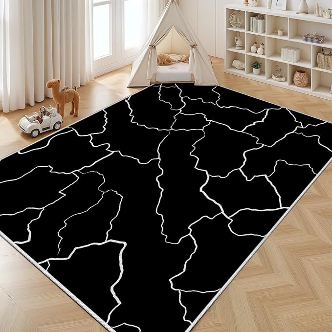 Abstract Rugs for Living Room - Modern Washable Area Rug, 3x4 Abstract Black and White Rug, Minimalist Rugs,Carpet Non Slip Home Decor