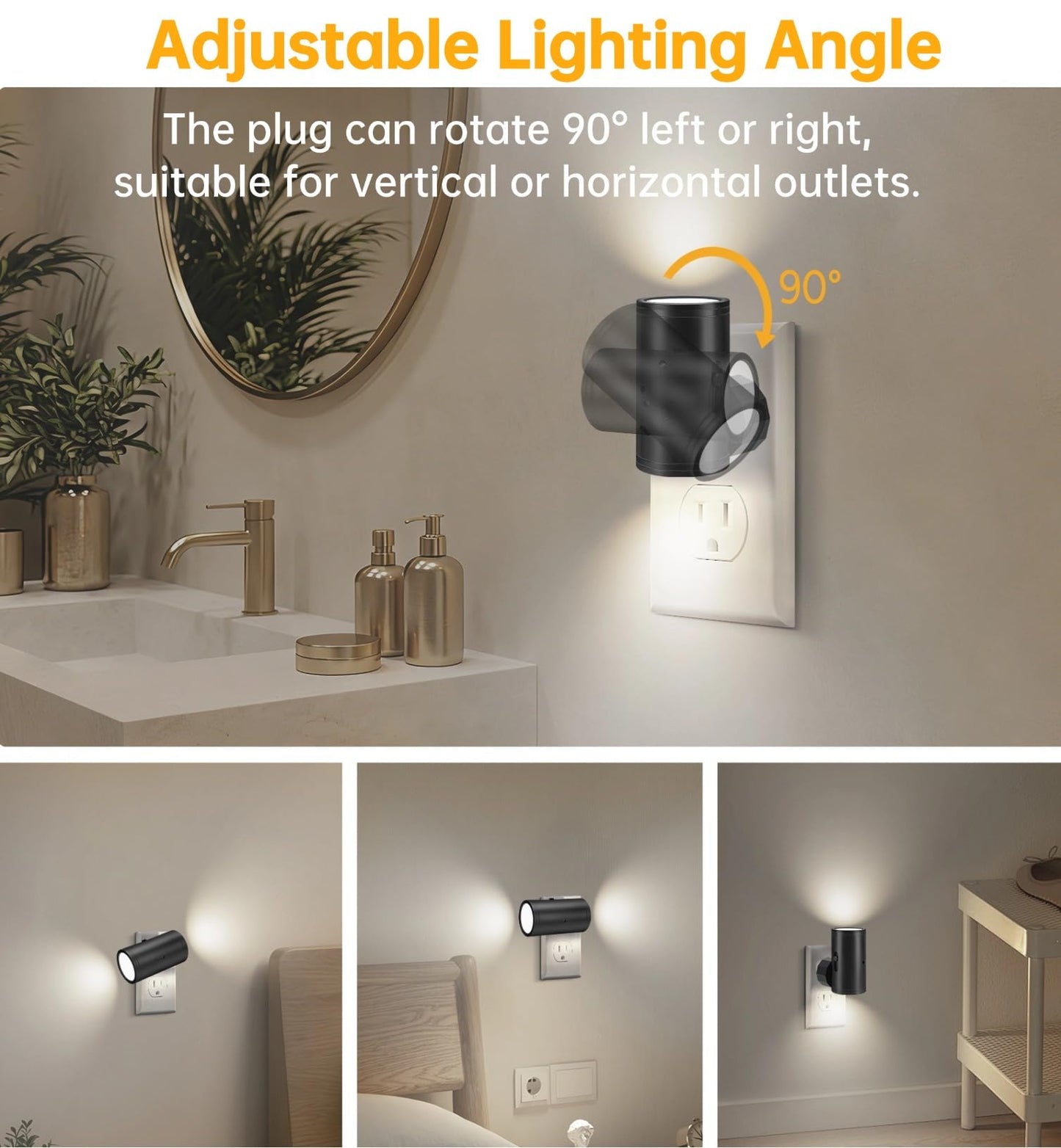 TSEXES LED Night Lights Plug into Wall, Motion Sensor & Dusk to Dawn Sensor,Dimmable 5000K Nightlight with 0-300 lm Adjustable Brightness for Hallway, Stairs, Kitchen, Bathroom(2 Pack)