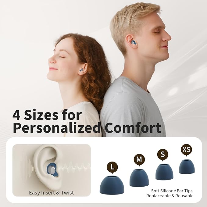 Ear Plugs for Sleeping Noise Cancelling, Ear Plugs for Noise Reduction with 8 Eartips, Reusable Noise Cancelling Ear Plug for Concerts - Blue, Silicone Hearing Protection Earplug 30db