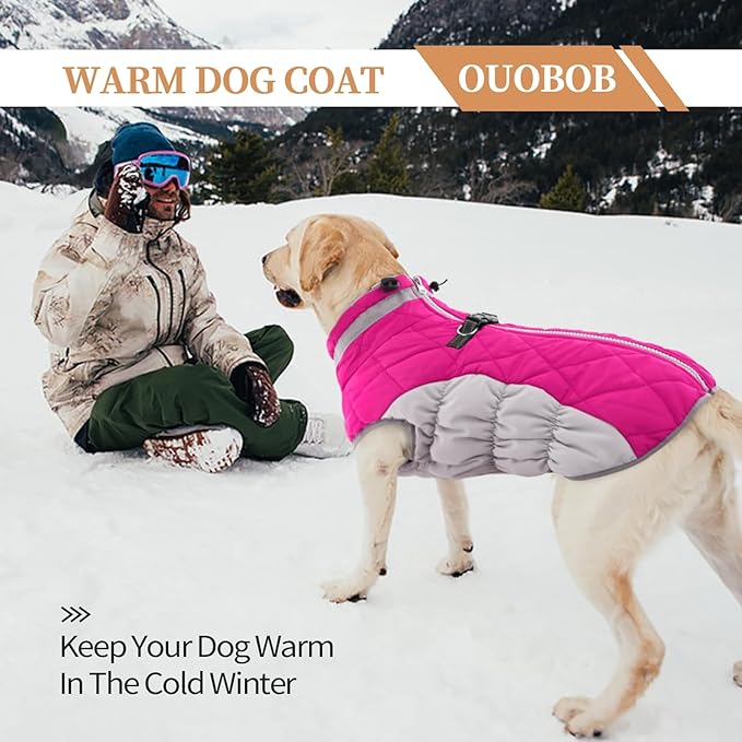 OUOBOB Dog Winter Jacket Cozy Reflective Waterproof Windproof Warm Pet Garment,Comfortable Cold Weather Fleece Apparel Outfits with Zipper Closure for Small Medium Large Dogs Puppy Walking,X-Large