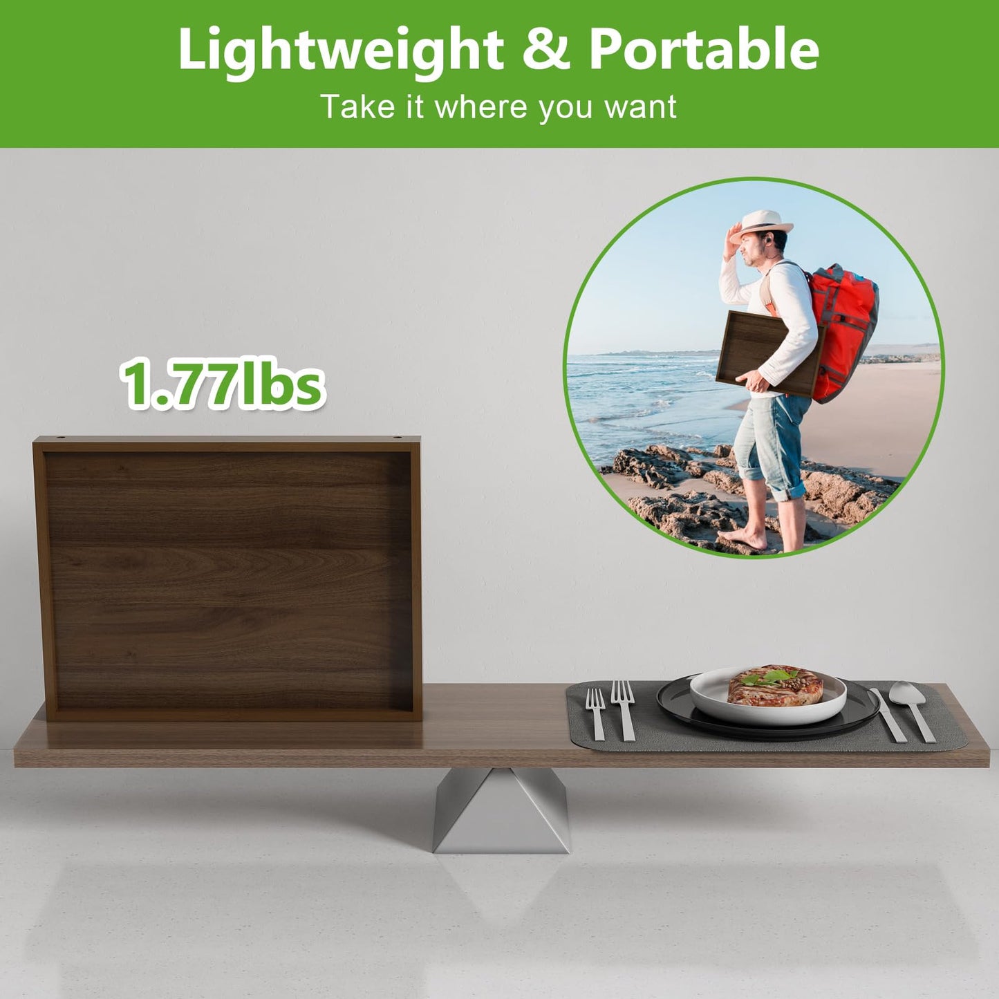 Artmalle Bed Tray Table Folding Legs with Handles Groove Breakfast Food Tray for Sofa, Bed, Eating, Drawing, Platters Serving Lap Desk Snack Tray (Brown Medium)