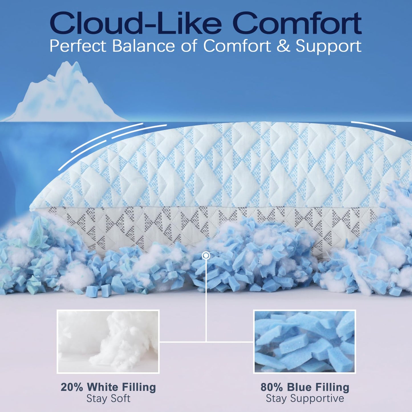 Yawnhug Cooling Shredded Memory Foam Pillows: Adjustable Bed Pillows for Hot Sleeping, King Size Set of 2, Customizable Loft & Firm Support for Side Back Stomach Sleepers