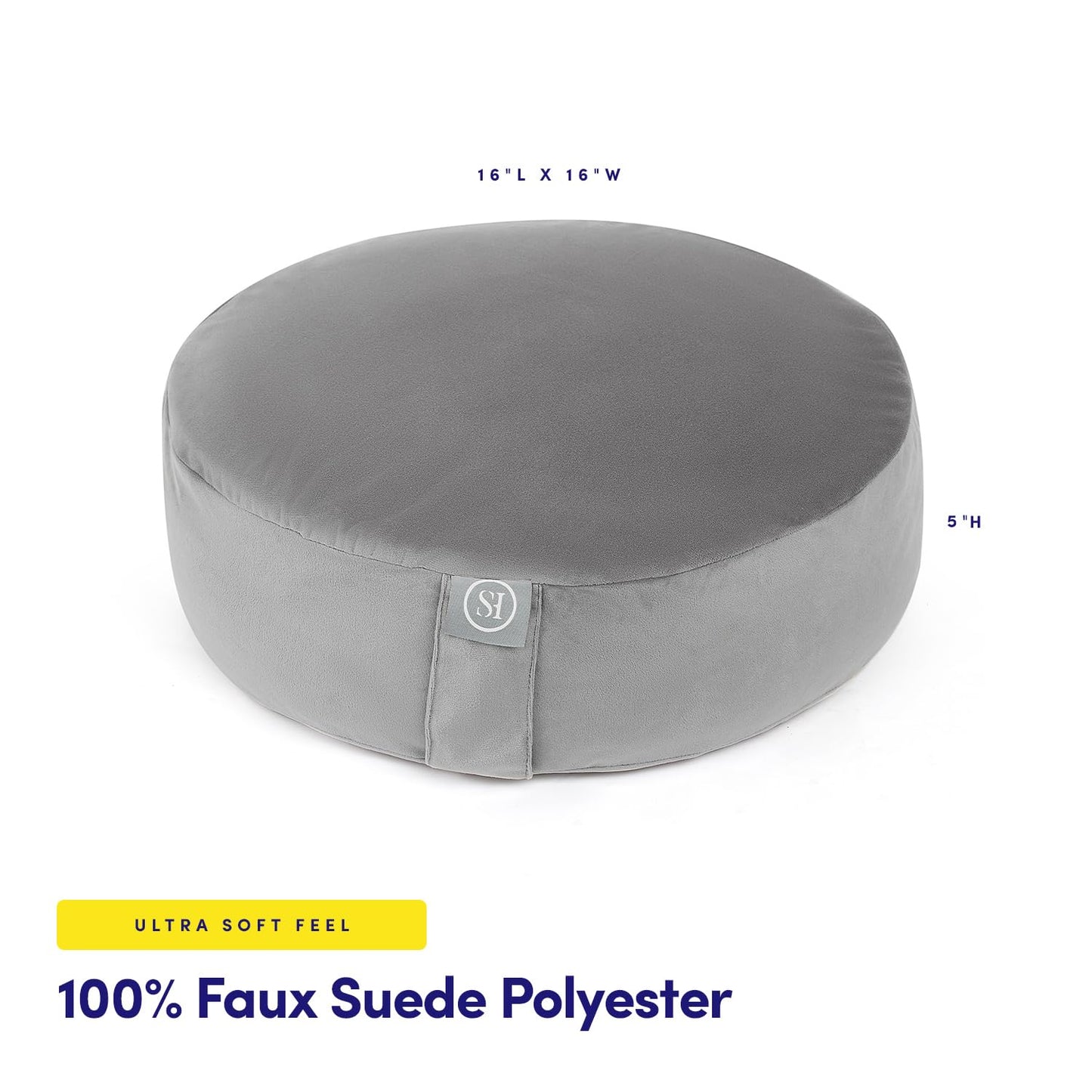 Meditation Cushion Floor Pillow – Supportive Round Cushion for Meditation, Yoga, Pilates, and Relaxation – Filled with Buckwheat Hulls - Removable Faux Suede Cover - Great Gift Idea, Gray
