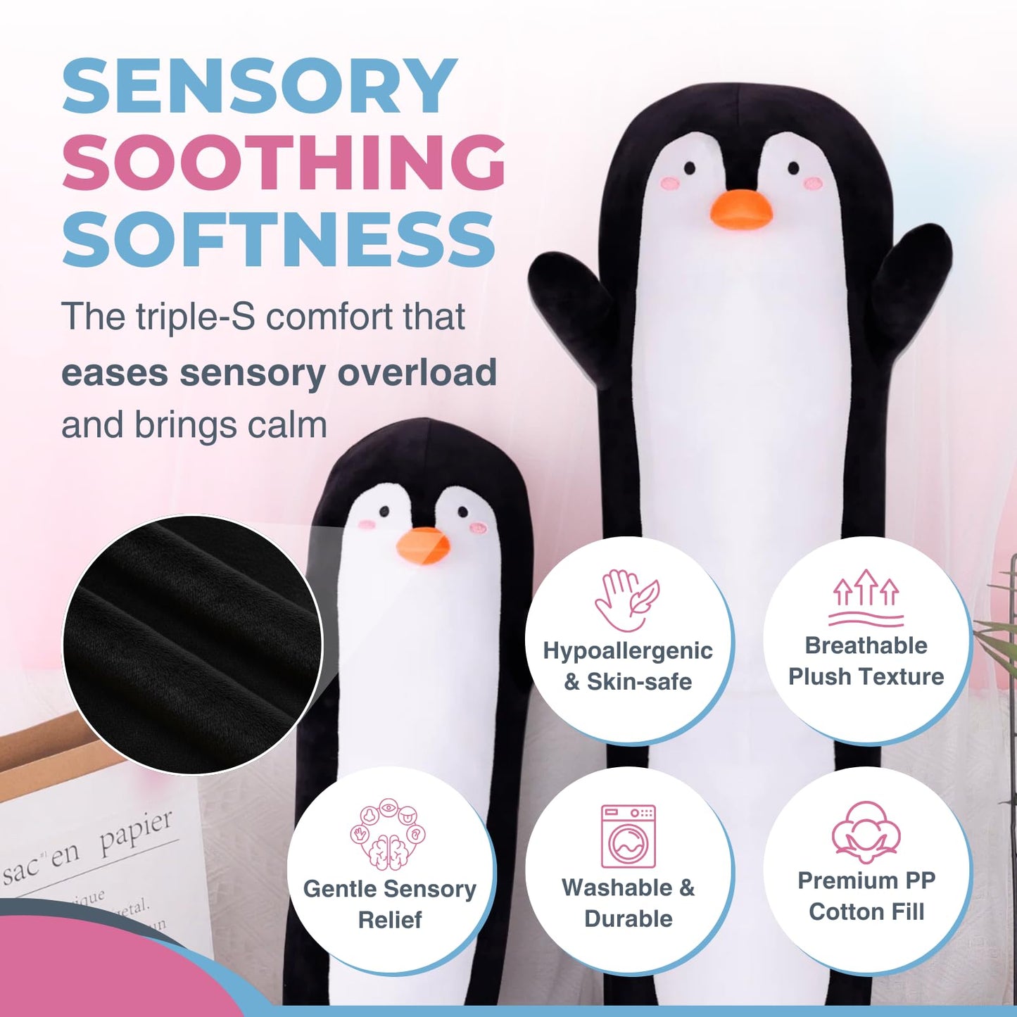 Cuddle Paws Penguin Plush Body Pillow for Kids | Long Stuffed Animal Cuddle Pillow | Soft Hugging Toy | Plushie Gift for Girls & Boys | Long Plush Body Pillow for Sleep & Comfort | Small, 23 Inches