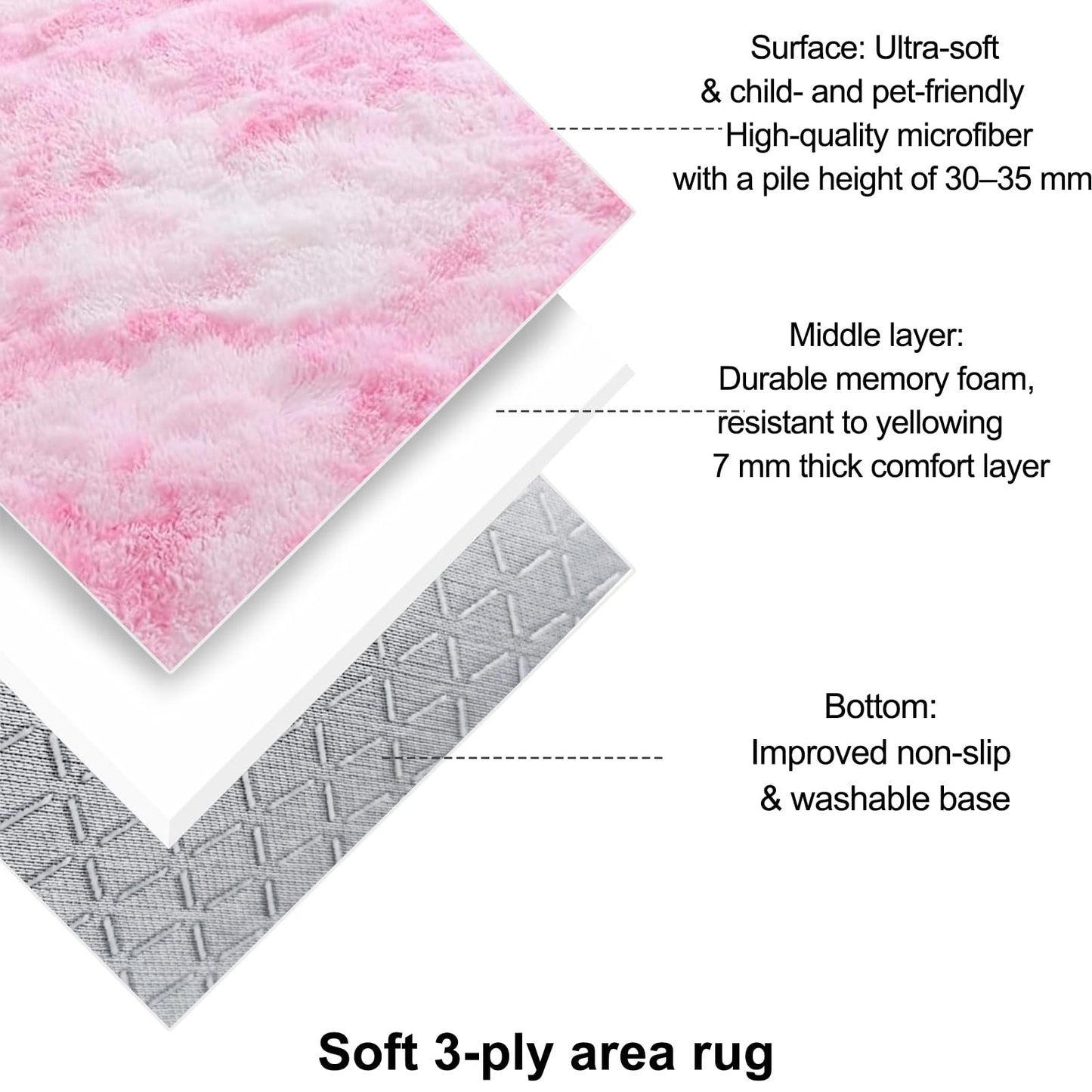 AIMECO Tie-Dyed Pink 4X6 Ft Fluffy Plush Carpet, Anti-Slip Shag Area Rug, Machine Washable Indoor Rug for Living Room, Girls Bedroom, Kids Bedside, Nursery, Home Room Decor