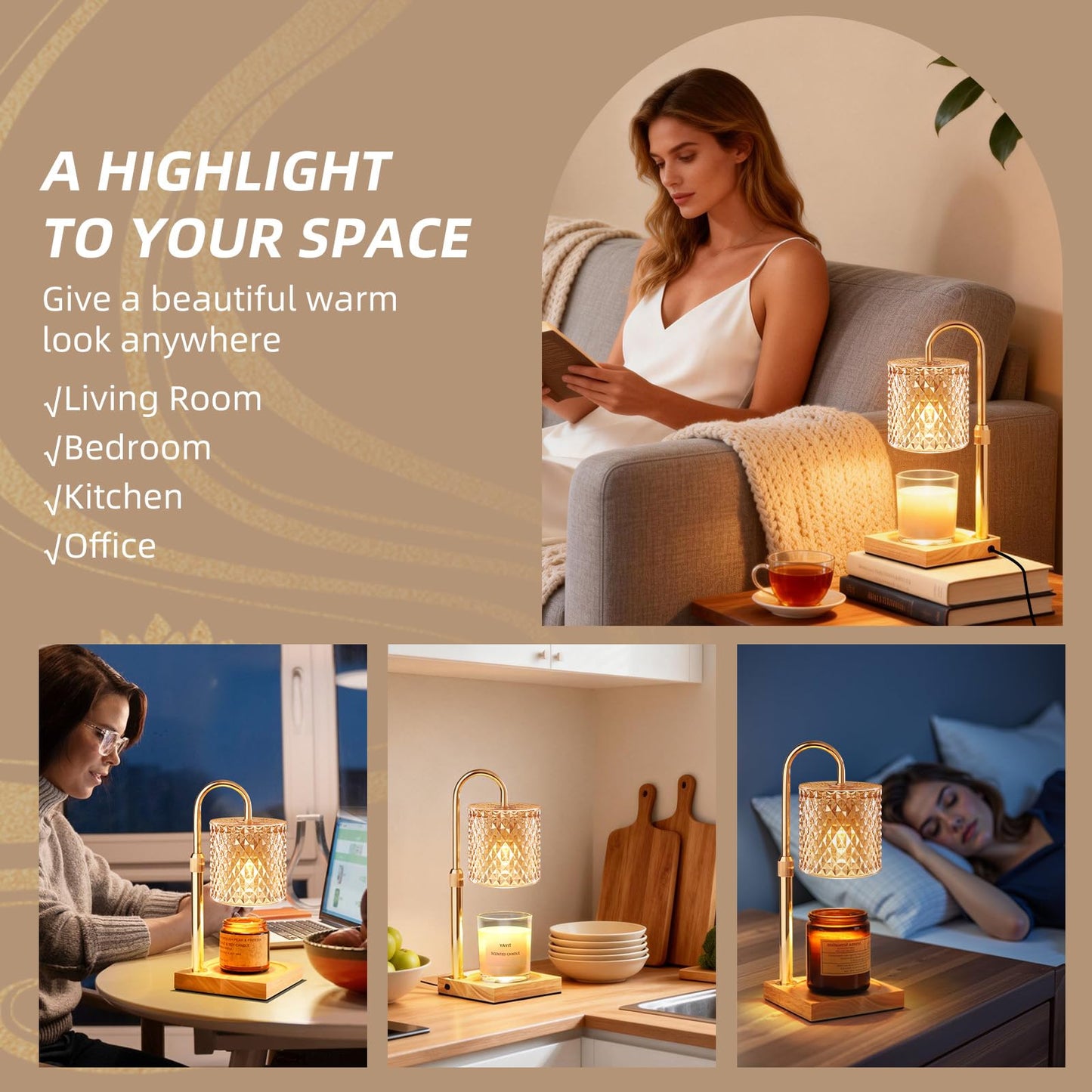YAYIT Candle Warmer Lamp with Timer Dimmer Adjustable Height, Candle Warmer with 2 Bulbs for Jar Candles, Home Decor, for Women Birthday