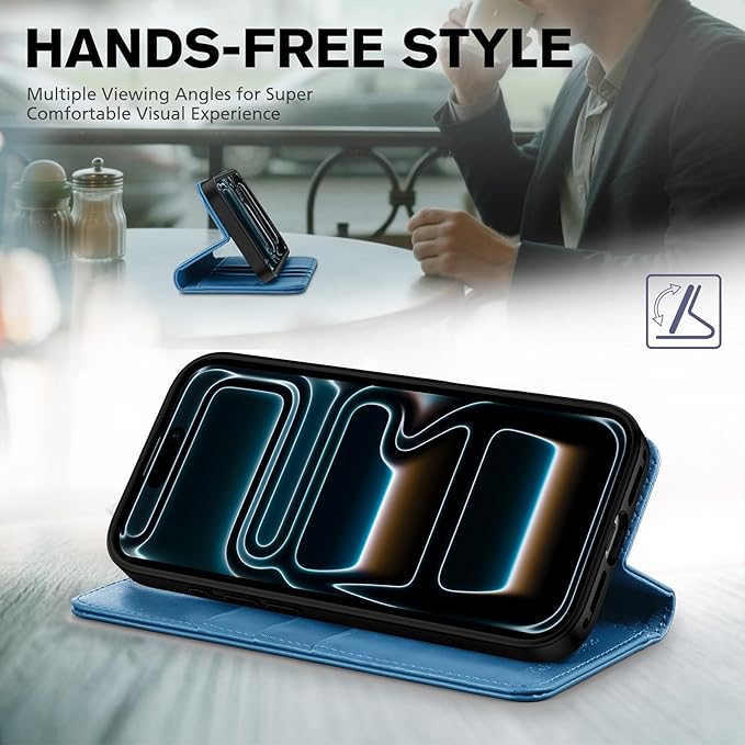 TUCCH Wallet Case for iPhone 17 Pro (6.3-Inch) 2025, 3 Credit Card Slot | RFID Blocking | Stand | PU Leather | Shockproof TPU Interior Shell | Protective Flip Folio Cover | Lake Blue