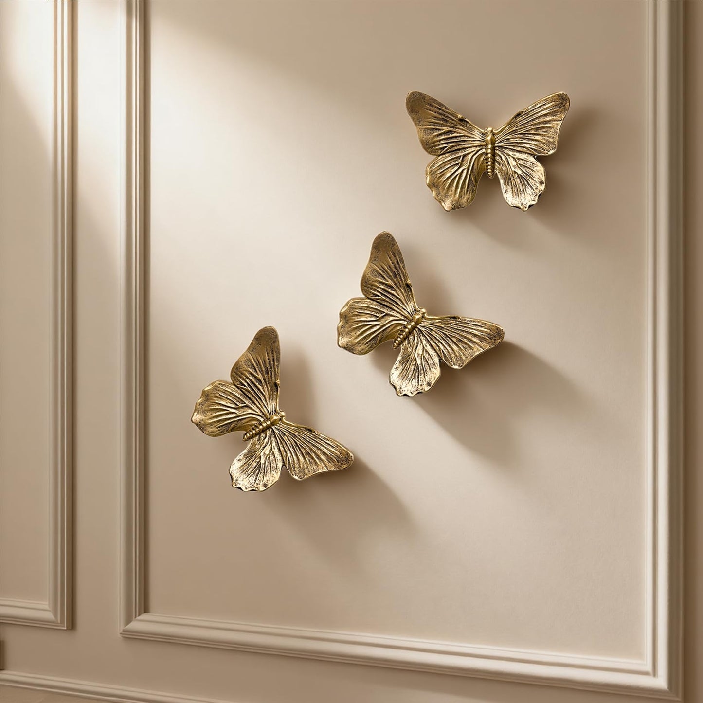 GUSFREUD 3D Butterfly Wall Decor Set – Resin Wall Decorations for Living Room, Bedroom, Garden, Yard, Outdoor and Gallery Walls - Antique Copper - Set of 3