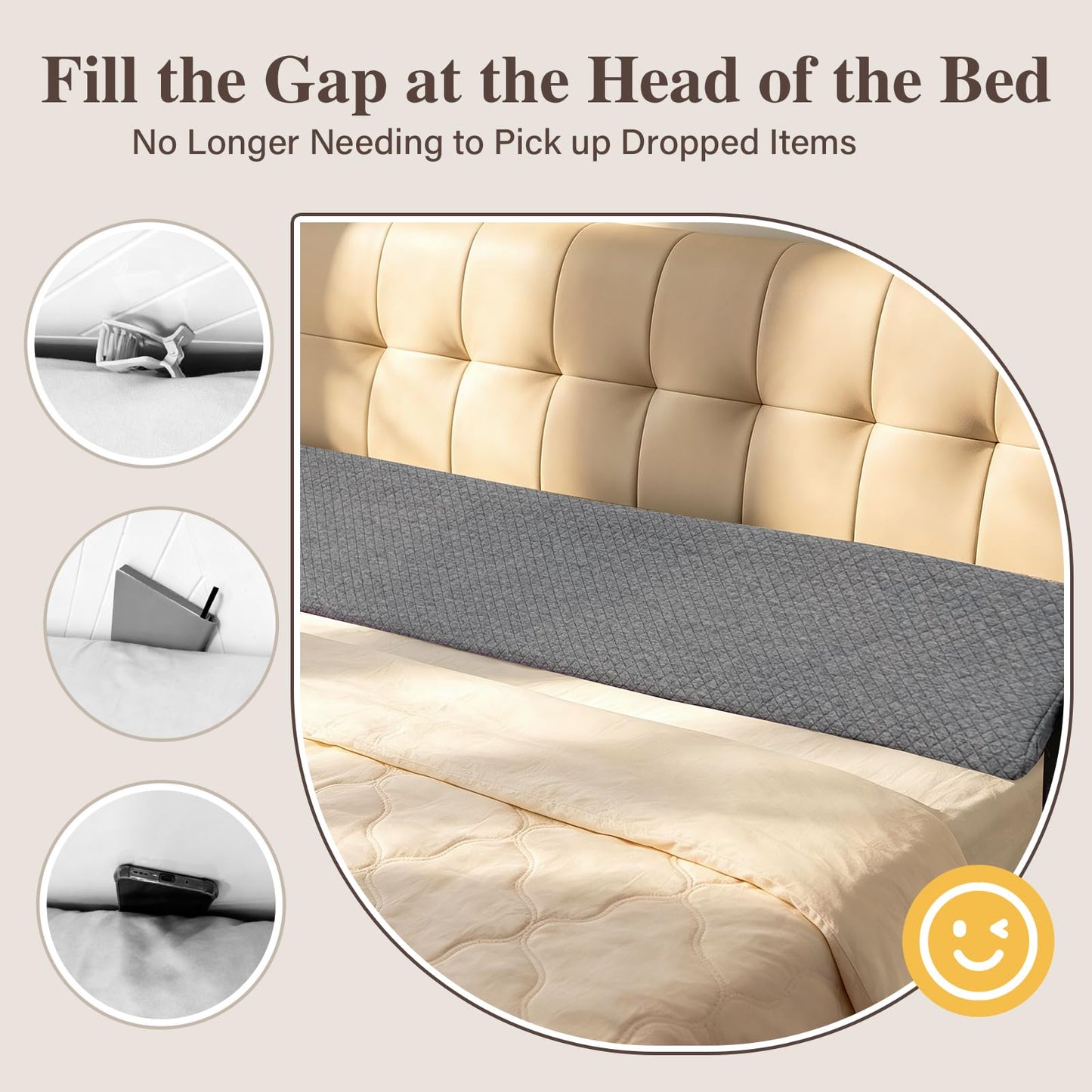 JZHLLA Triangle Bed Gap Filler King High Density Foam Headboard Gap Filler Pillow with 2 PCS Pockets and Removable Washable Cover, Prevent Items from Falling