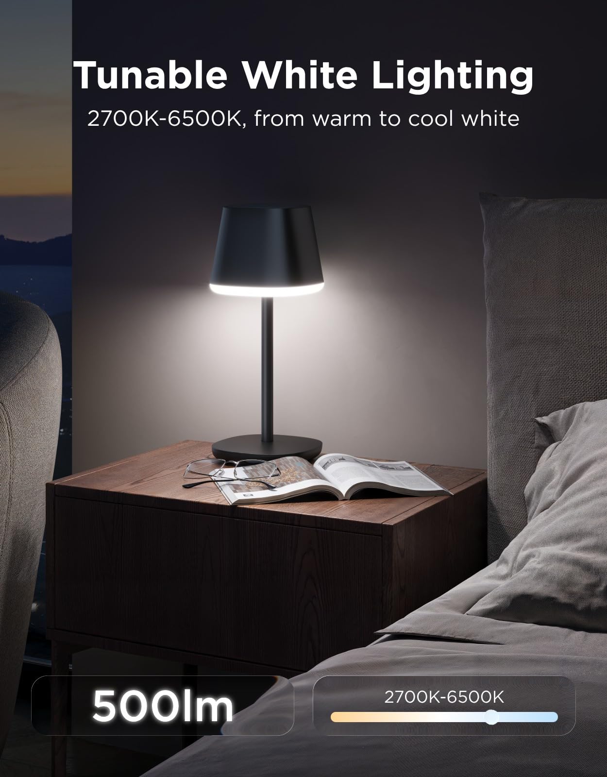 Govee Smart Cordless Table Lamp Classic (No Adapter), RGBIC Rechargeable Table Lamp for Bedroom, Living Room, Portable Desk Lamp Works with Matter, LED Bedside Lamp with 72 Scenes Modes, Timer, 500lm