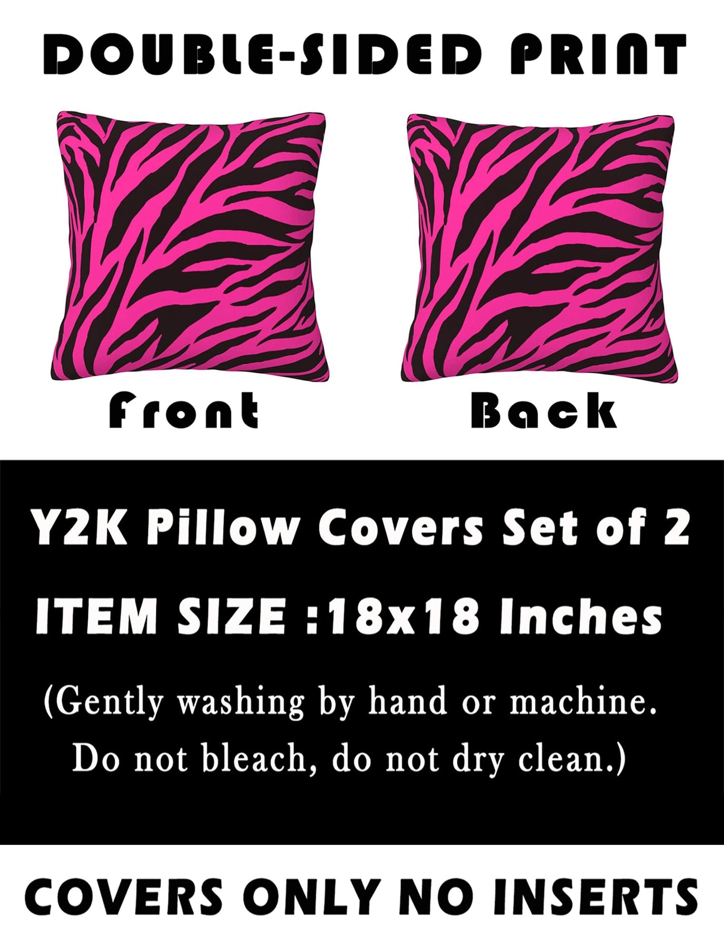 Pecfamly Y2K Pink and Black Zebra Print Throw Pillows (Covers Only No Pillow Inserts) Hot Pink Mcbling Trashy Y2K 2000S Baddie Scene Room Bedroom Decor for Teen Girls Women