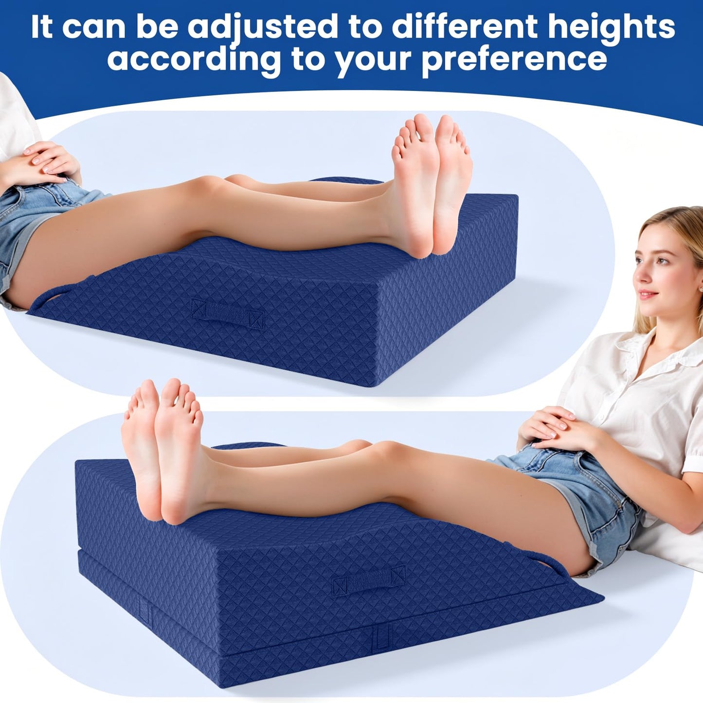 ComfyInLove Elevation Pillows for Leg After Surgery, Memory Foam Adjustable Wedge Pillow for Injury or Rest, Ankle Pillow for Sleeping Blood Circulation Blue/Double Leg