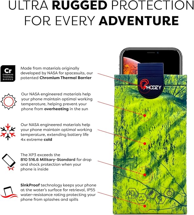 PHOOZY XP3 Ultra-Durable Thermal Phone Case for Extreme Cold | Insulated Phone Case Extends Battery Life 4X | Snowboard & Ski Gear | As Seen on Shark Tank | Medium - Green