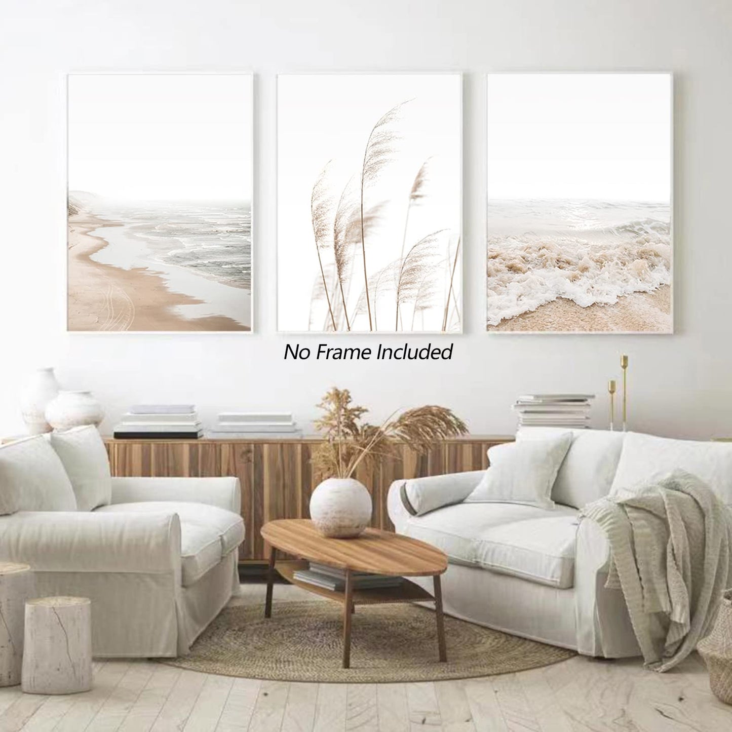 Joocrise Beach Wall Art Boho Prints Coastal Canvas Wall Art Decor Beach Pictures Pampas Grass Ocean Poster Plant Landscape Scene Artwork for Living Room Bedroom 16x24 Inch Unframed Set of 3