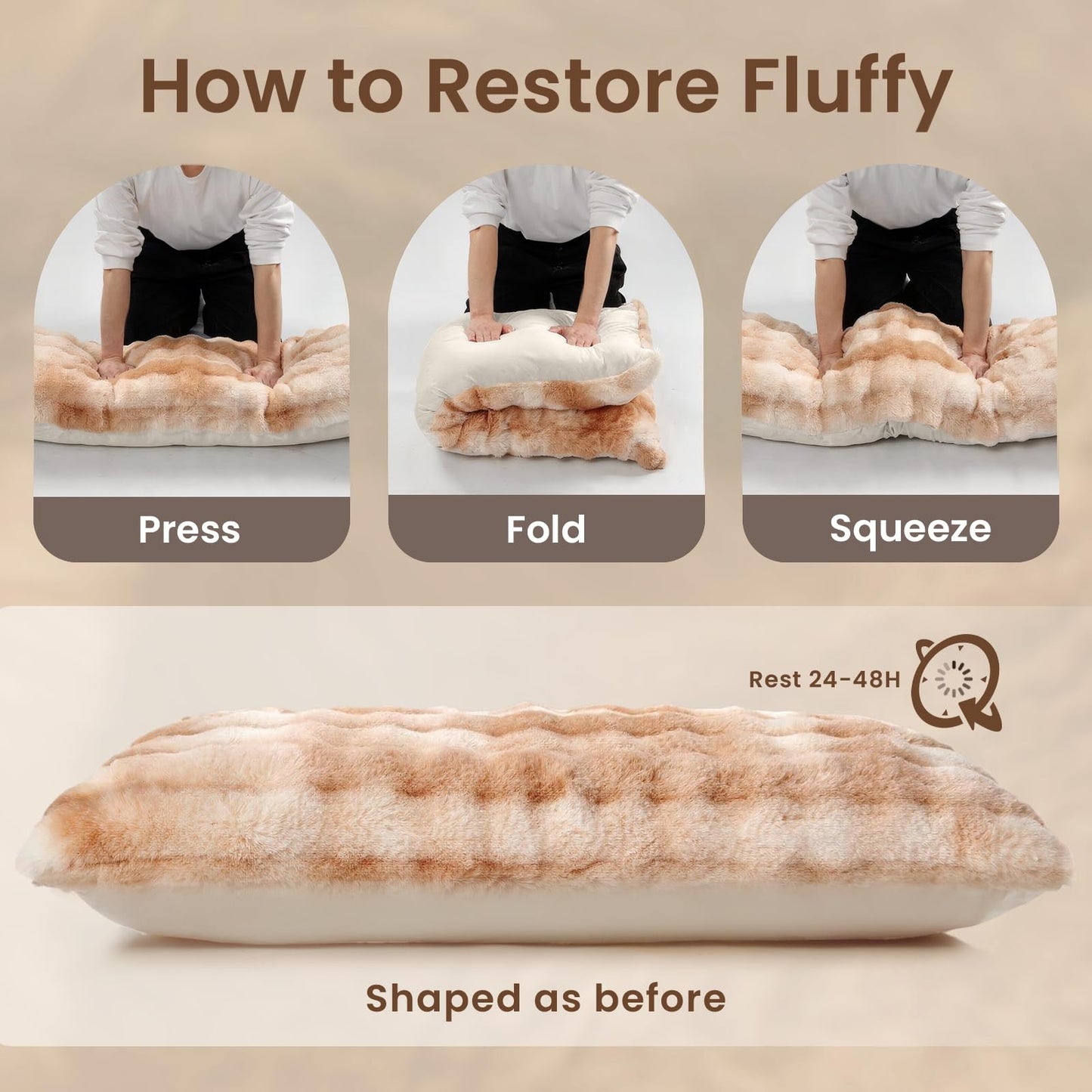 ZonLi Fluffy Body Pillow for Adults, Fuzzy Faux Fur Long Pillow with Shredded Memory Foam, Adjustable Support for Side Sleepers, Gifts, 20 x 54 Inch, Light Tan