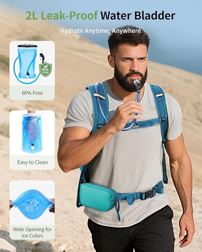 ECOHUB Hydration Backpack for Men Women, 20L Lightweight Hiking Daypack Cycling Backpack with 2L Water Bladder, Insulated Hydration Pack with Waist Pack