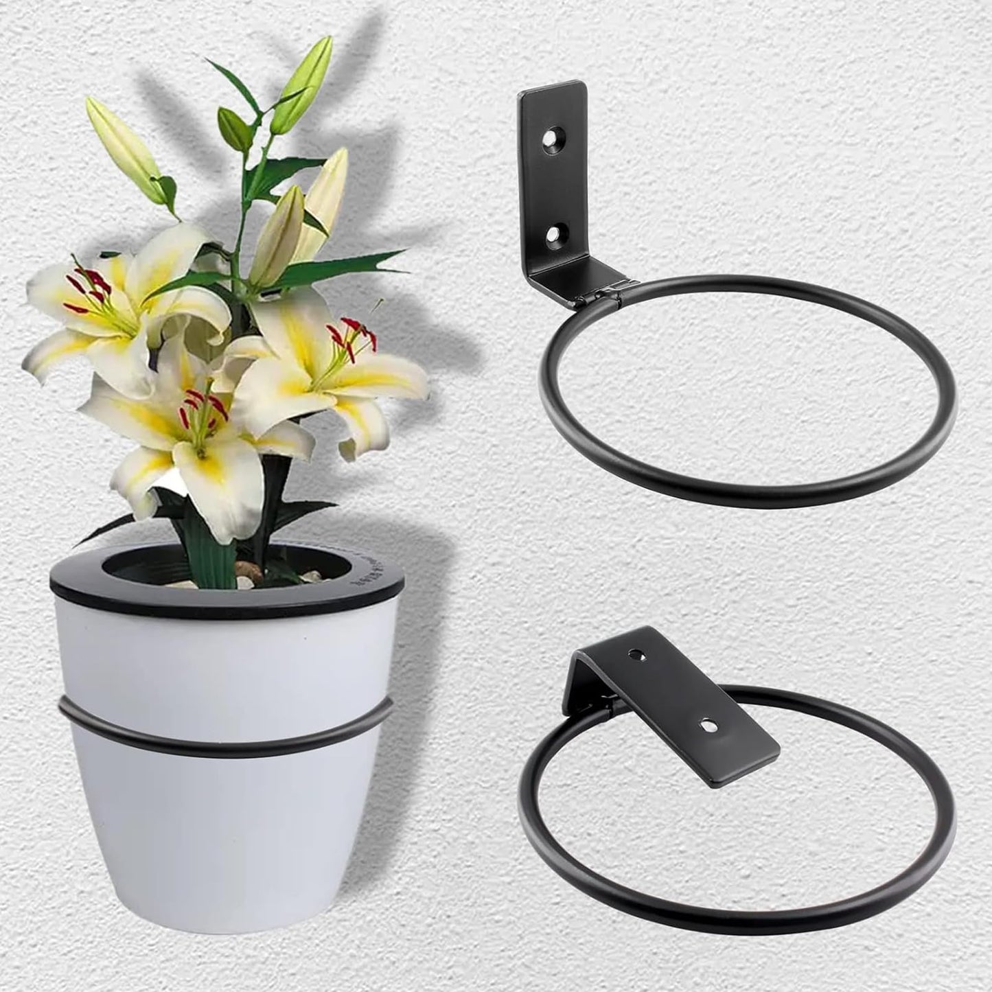 Jiozermi 6 Pack 6 Inch Flower Pot Holder Ring, Wall Mounted Metal Planter Hanger, Matte Black, Iron