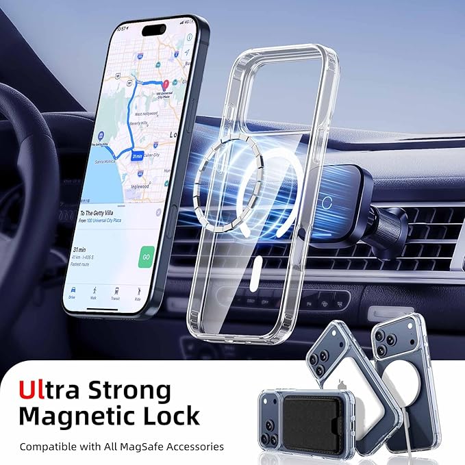 Ntwinro Magnetic for iPhone 17 Pro Max Clear Case (Compatible with MagSafe) with Blue Detachable Wallet & Card Holder for 3 Cards [RFID Blocking] Military Grade Protective Slim Phone Cover