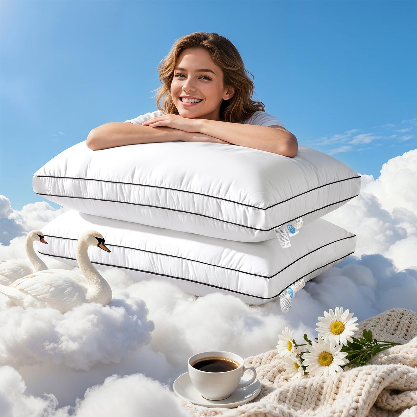 LIANLAM RDS & Oeko‑TEX Certified Hungarian Goose Down Pillow Queen Size 2 Pack, Luxury Hotel Soft Fluffy for Back & Side Sleepers(20"x30",2 Pack)
