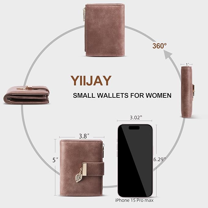 yiijay Small Wallet Women RFID Blocking Leather Bifold Wallet Credit Card Holder for Women Ladies Compact Wallet Mini Purse With Zipper Pocket
