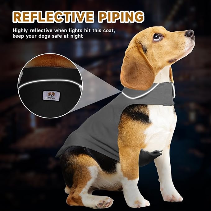 Bonawen Fleece Dog Coat Reflective Cold Weather Dog Jacket Apparel for Extra Large to Small Pets(Grey,3XL)