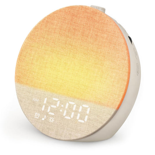 Geuuap Sunrise Alarm Clock White Noise Machine | Natural Wake-Up Light for Bedroom with 30 Soothing Sleep Aids, Bluetooth Speaker, Dimmable Clock, Screen-Free Design for Baby Adults Kids-Khaki