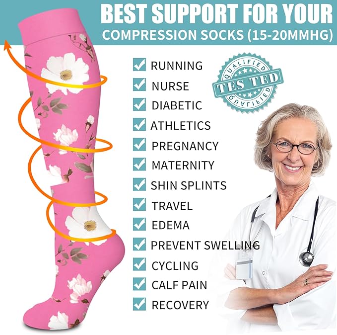 Laite Hebe Compression Socks for Women & Men Circulation(6 pairs)-Graduated Supports Socks for Running, Athletic Sports