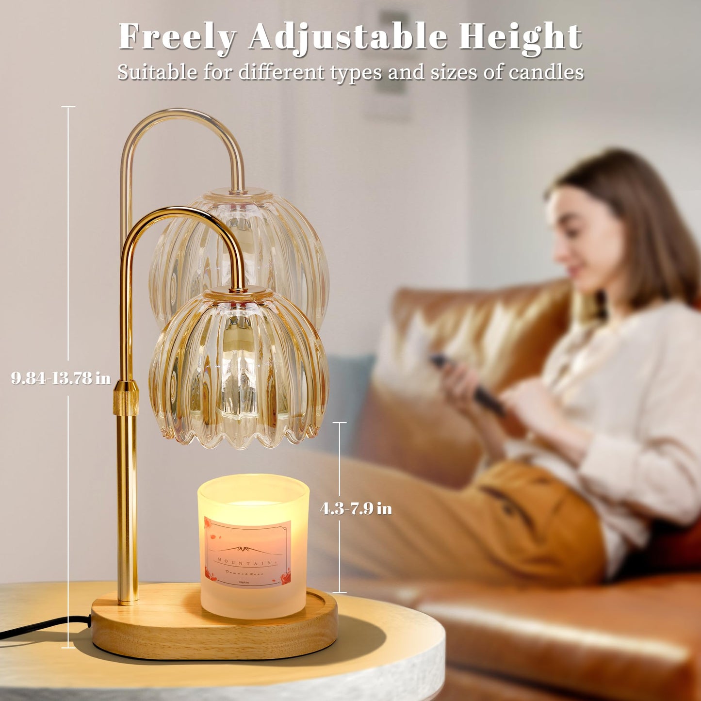 Heymirro Candle Warmer Lamp with Timer Dimmer Adjustable Height, for New Home Decor,Valentine's Day, Birthday Gifts for Women,Wax Warmer Lamp for Jar Candles with 2 Bulbs(Gold)