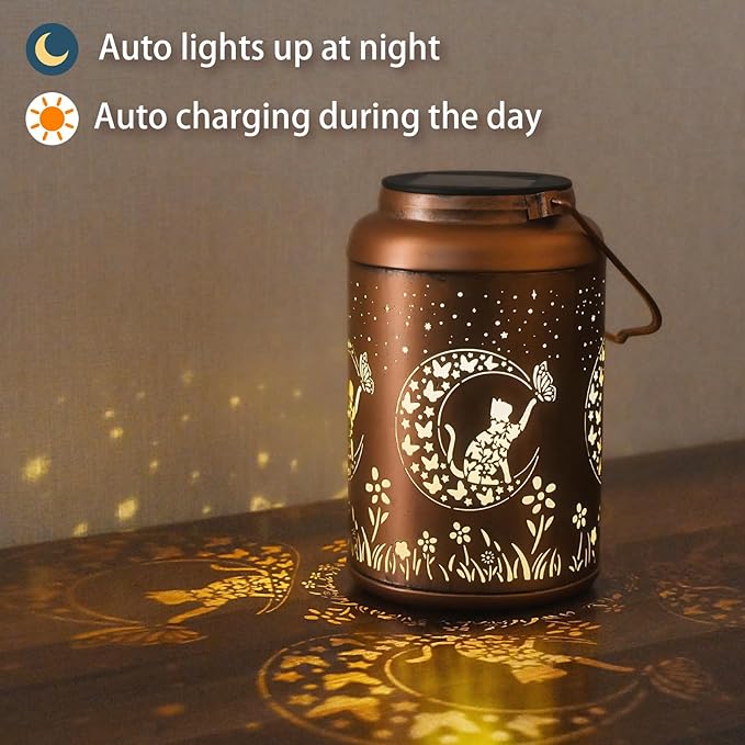 Christmas Decorations Gifts for Women Men Mom, 2 Pack Cat Solar Lights Outdoor Waterproof, Mothers Day Gifts Decoration Outside for Outdoor, Yard, Lawn, Balcony Garden Decor Solar Lantern