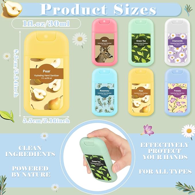 6 Pack Cute Hand Sanitizer Spray Scented Travel Size Hydrating Hand Sanitizers Power Mist Pocket Portable Refillable for Travel Outdoor Activity Gym Friends Colleague Holiday Gifts
