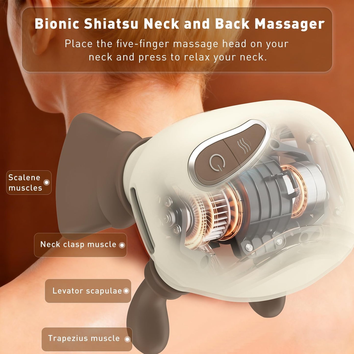 LIDEEYA 4D Wireless Neck and Shoulder Massager, Bionic Hands Deep Tissue Shiatsu Neck Massager with 3 Relaxation Modes, Portable Electric Kneading Massager for Home Office, Holiday Gift