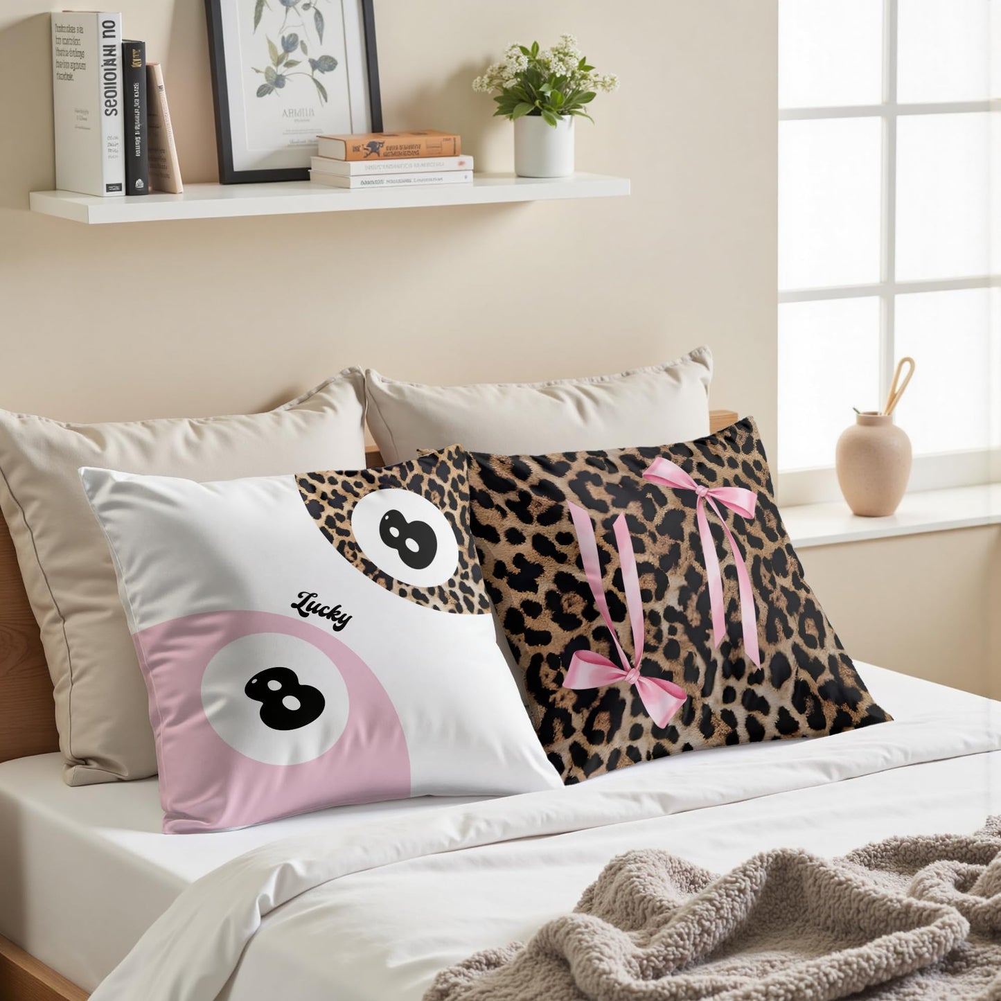GTYNU Trendy Funky Cheetah Pink Y2K Luck 8 Ball Pillow Covers 18x18 Set of 2,Pink Leopard Star Decorative Pillowcases,Cheetah Throw Pillow Covers for Cheetah Leopard Lover Gifts for Women