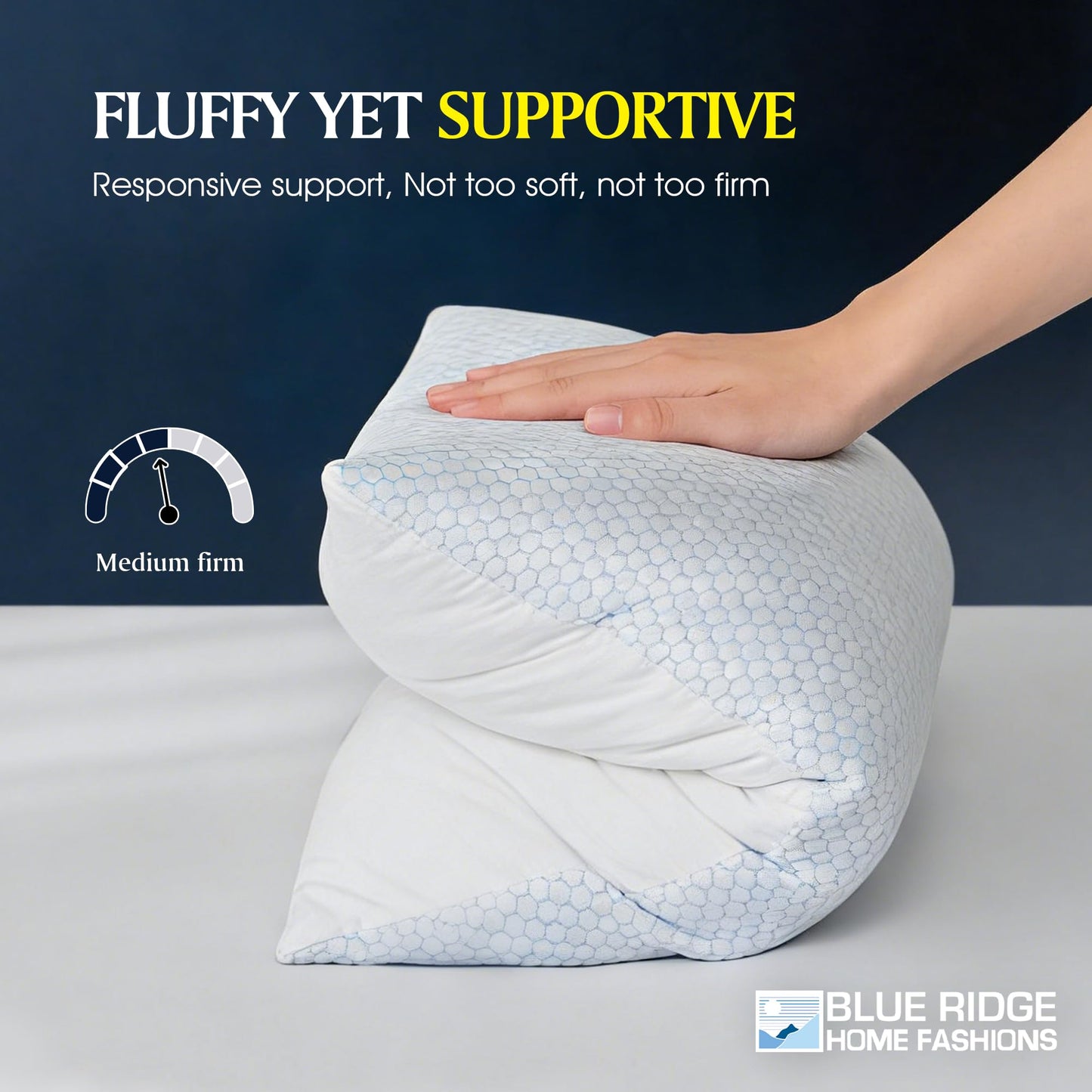 Blue Ridge Home Fashions Cooling Pillows King Size Set of 2, Dual-Sided Cooling & Breathable Cotton Design, Down Alternative Pillows for Hot Sleepers, Soft Pillow for Side, Back & Stomach Sleeping