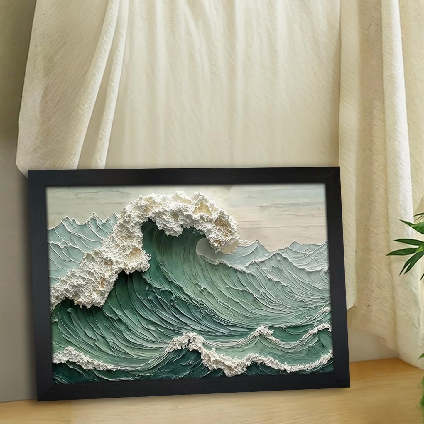Framed 3D Textured Wave Wall Art Vivid Coastal Style Canvas Paintings Gallery Grade Ocean Art for Living Room Bedroom Dining Room 12x16 Ready to Hang