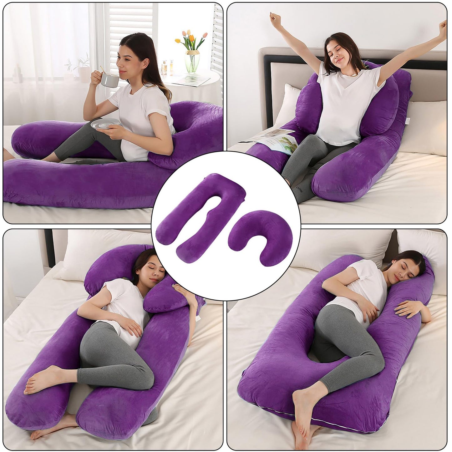 Daitore Pregnancy Pillows for Sleeping, 59 Inch U-Shaped Full Body Pillow, Maternity Pillow with Removable Cover, Support for Back Legs Belly HIPS, Body Pillows for Adults Pregnancy Must Haves, Purple