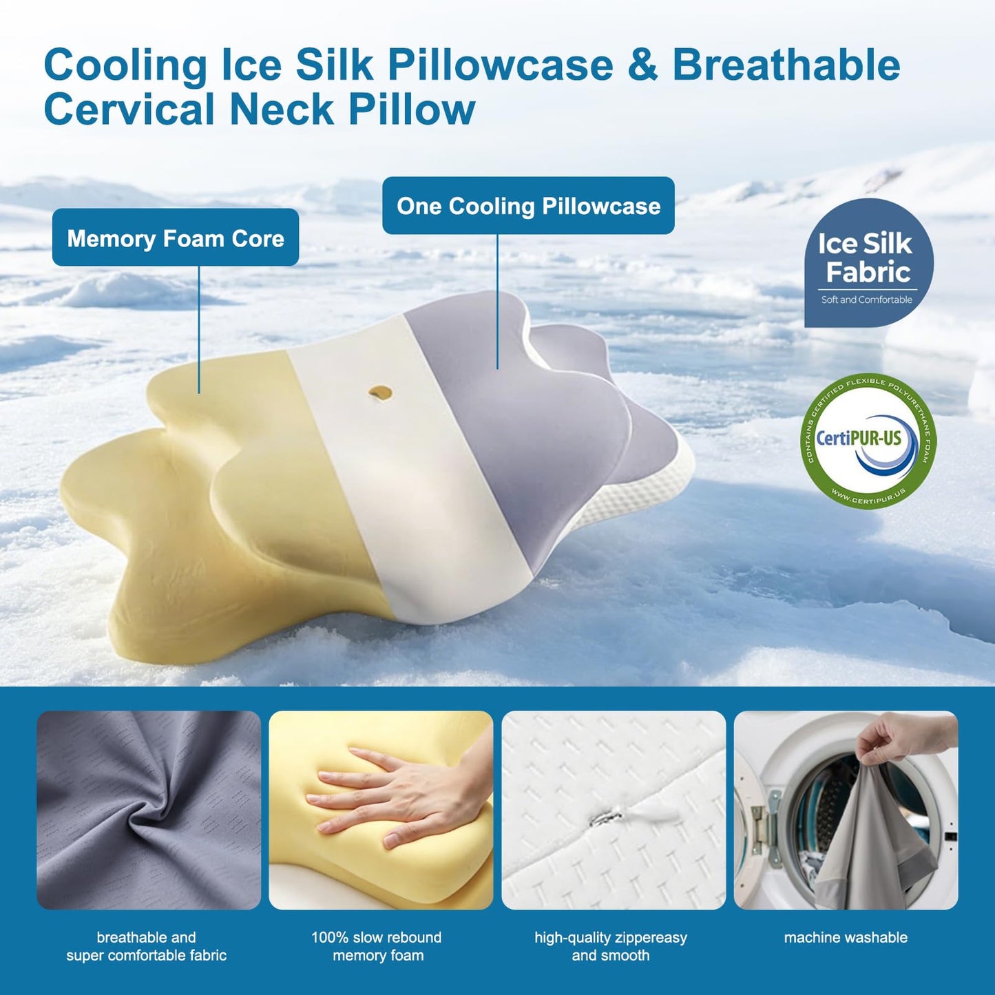CloudNook Cervical Neck Pillow for Pain Relief, Ergonomic Memory Foam Neck Support Pillow for Sleeping, Cooling Comfort Designed for Side Back Stomach Sleepers