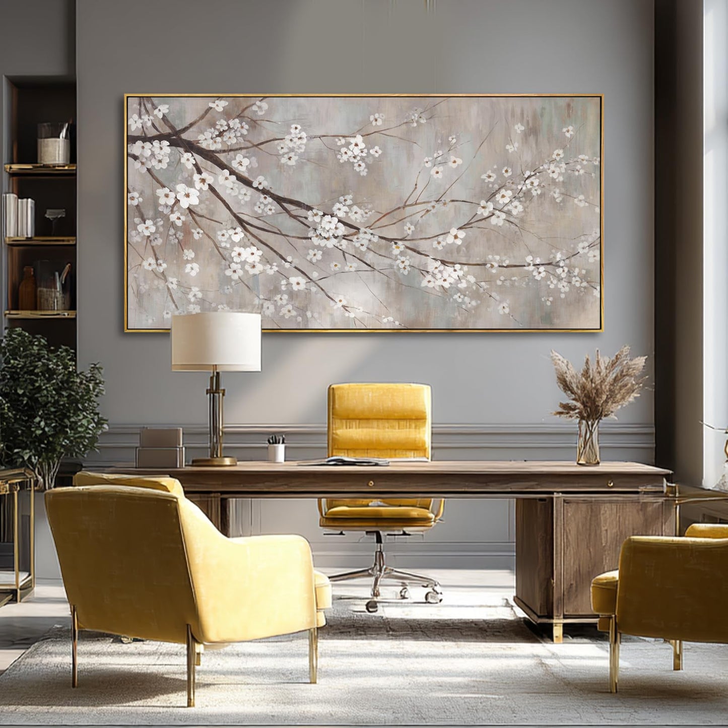 Flowers Wall Art Grey Pictures Wall Painting Large Framed Canvas Art Landscape Artwork for Dining Room Home 29"x 58" Ready to Hang