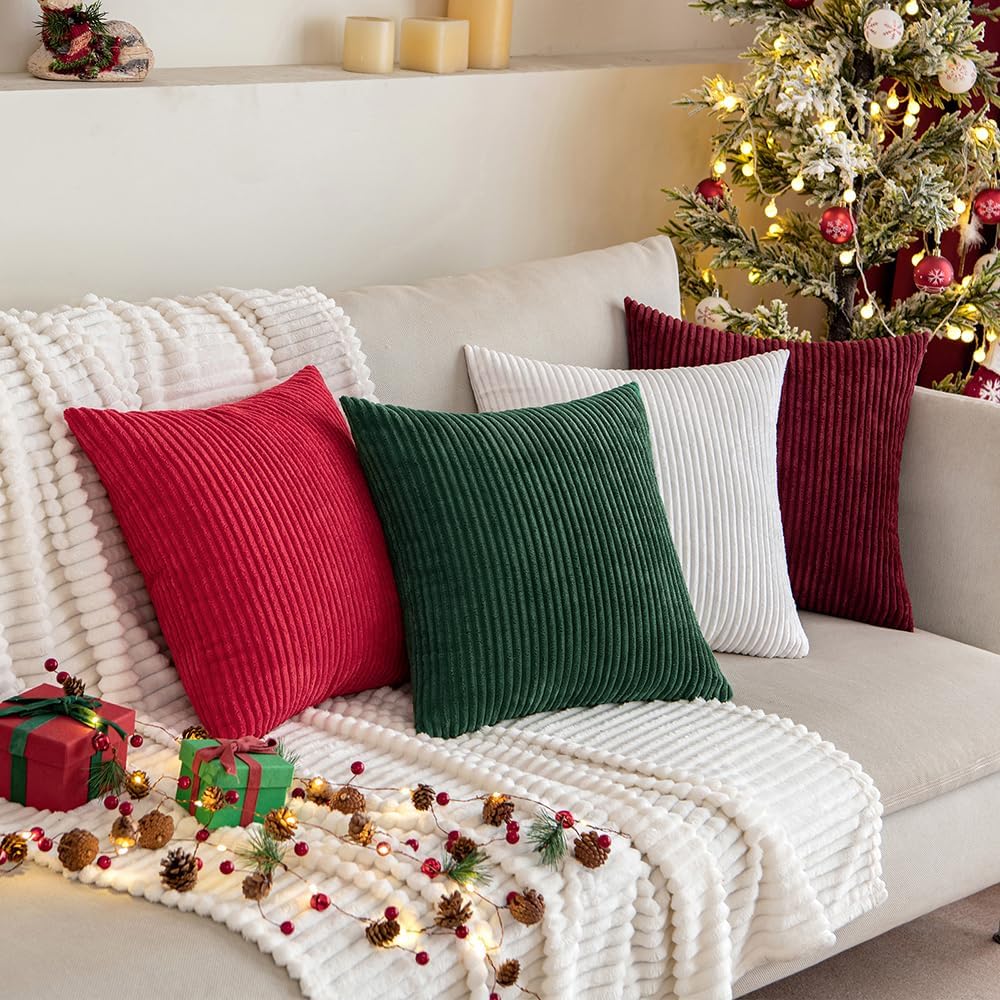 MIULEE Decorative Corduroy Pillow Covers Soft Solid Pack of 2 Cushion Cases Boho Square Throw Pillow Covers Army Green Pillowcases for Couch Chair Sofa Bed Living Room Home Decor 18 x 18 Inch